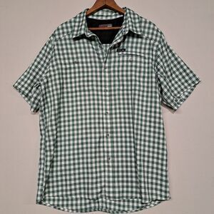 Wrangler Outdoor Men’s L Y2K Short Sleeve Shirt Green Plaid Hiking Camp Gorpcore